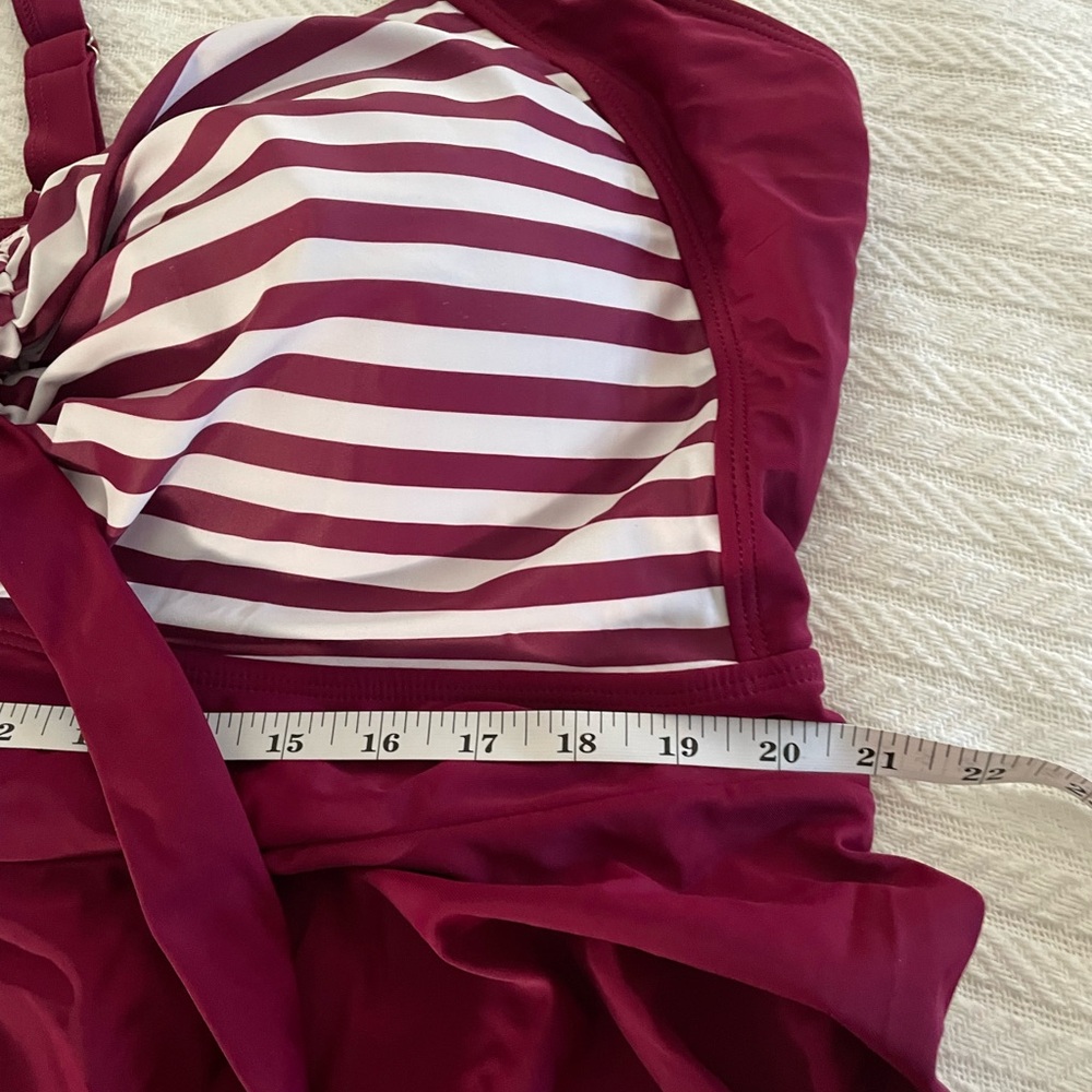 BloomChic Burgundy and White Striped Swim Dress - Picture 8 of 9